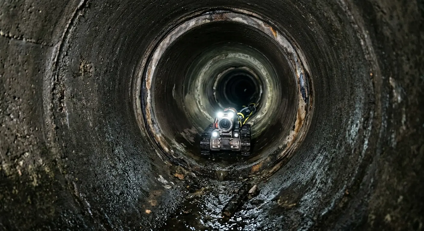 Robotic sewer camera inspecting pipe interior for Sewer Line Cleaning in Norwich